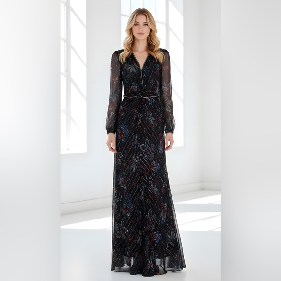 Veronica Beard Women's Kaira Metallic Floral Maxi Dress Black Multi Sz 6, 10 - Picture 1 of 8